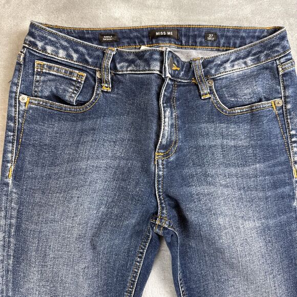 Miss Me Junior's Size 27 Ankle Skinny Jeans Dark Wash Raw Hem  27x27 - Picture 2 of 10